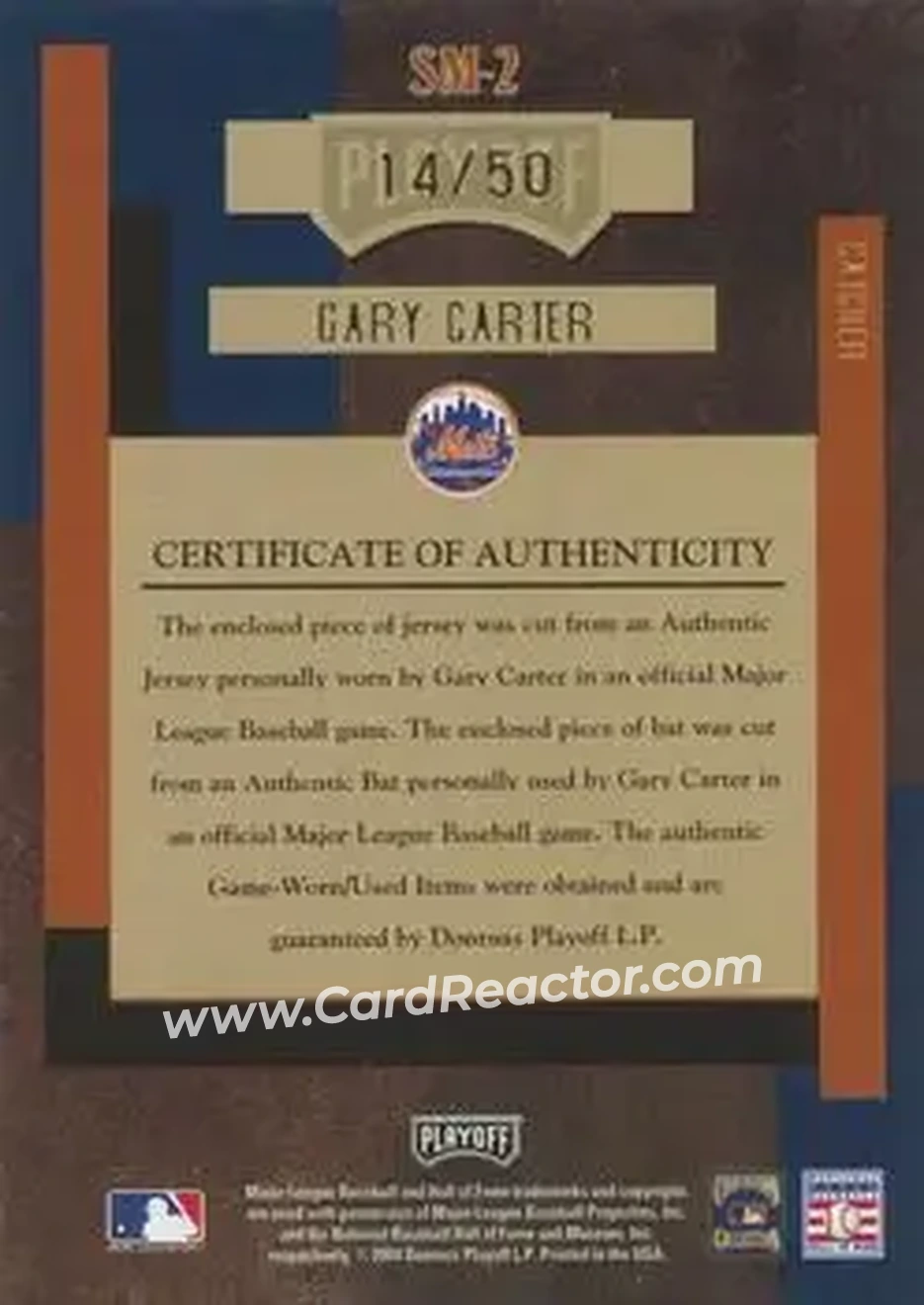 2004 Playoff Absolute Memorabilia - Signature Combo Material #SM-2 - Gary Carter - New York Mets - Back