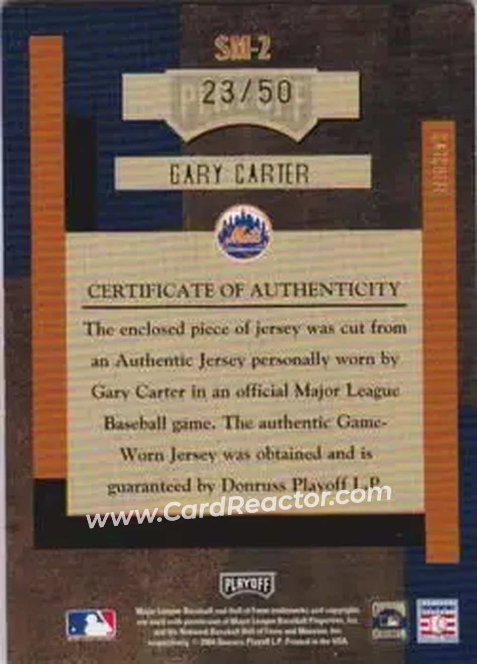 2004 Playoff Absolute Memorabilia - Signature Material #SM-2 - Gary Carter - New York Mets - Back
