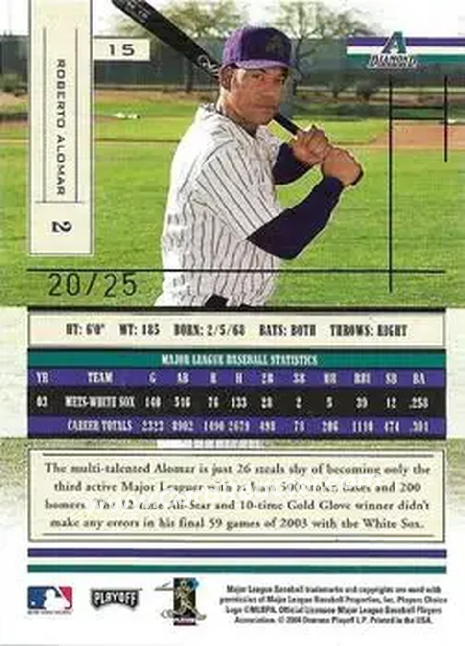 2004 Playoff Absolute Memorabilia - Signature Spectrum Gold #15 - Roberto Alomar - Arizona Diamondbacks - Back