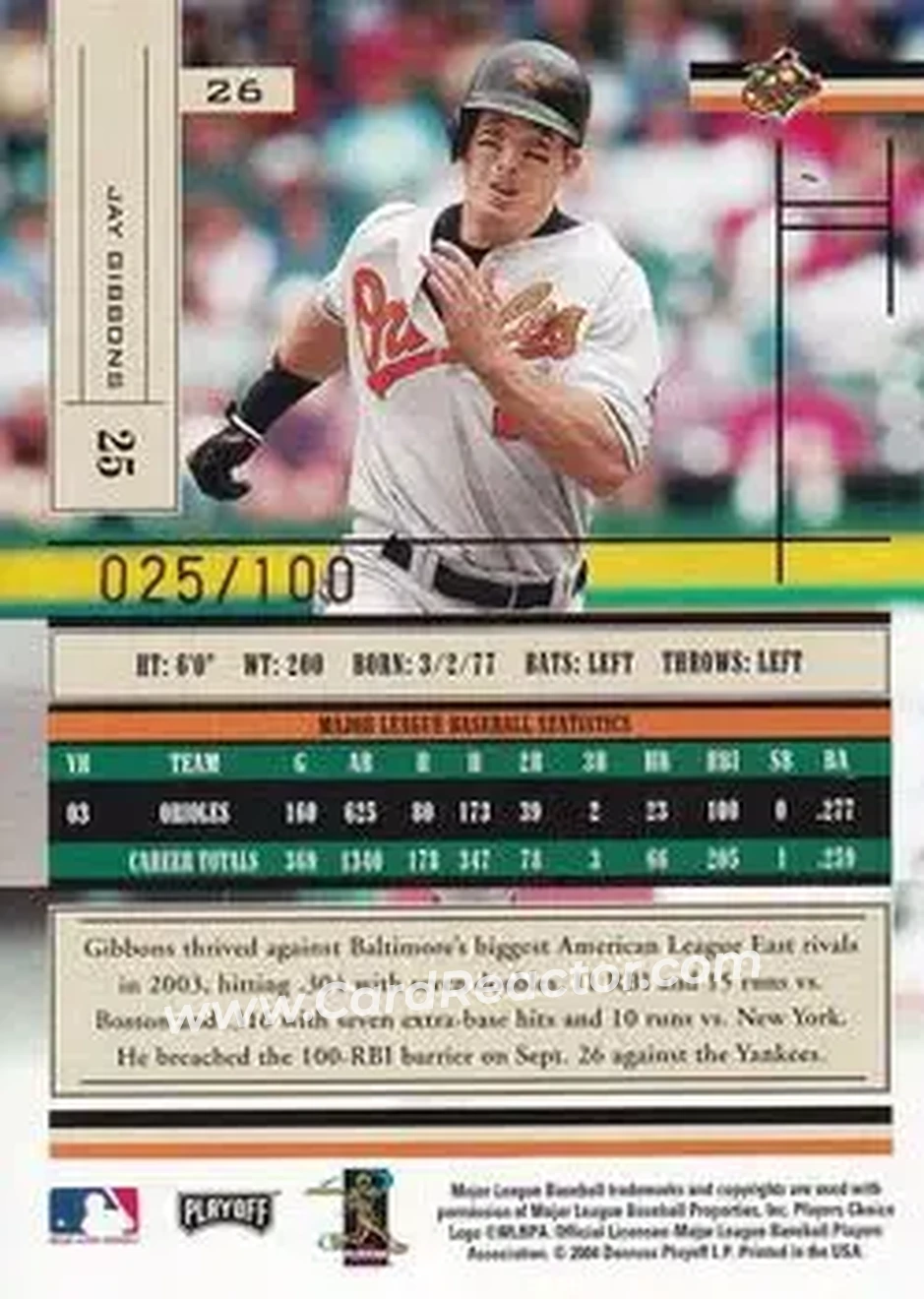 2004 Playoff Absolute Memorabilia - Signature Spectrum Gold #26 - Jay Gibbons - Baltimore Orioles - Back