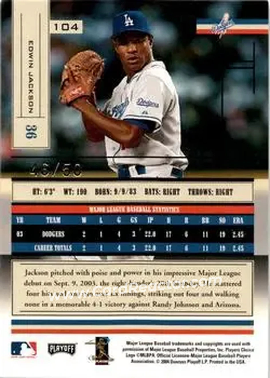 2004 Playoff Absolute Memorabilia - Signature Spectrum Gold #104 - Edwin Jackson - Los Angeles Dodgers - Back
