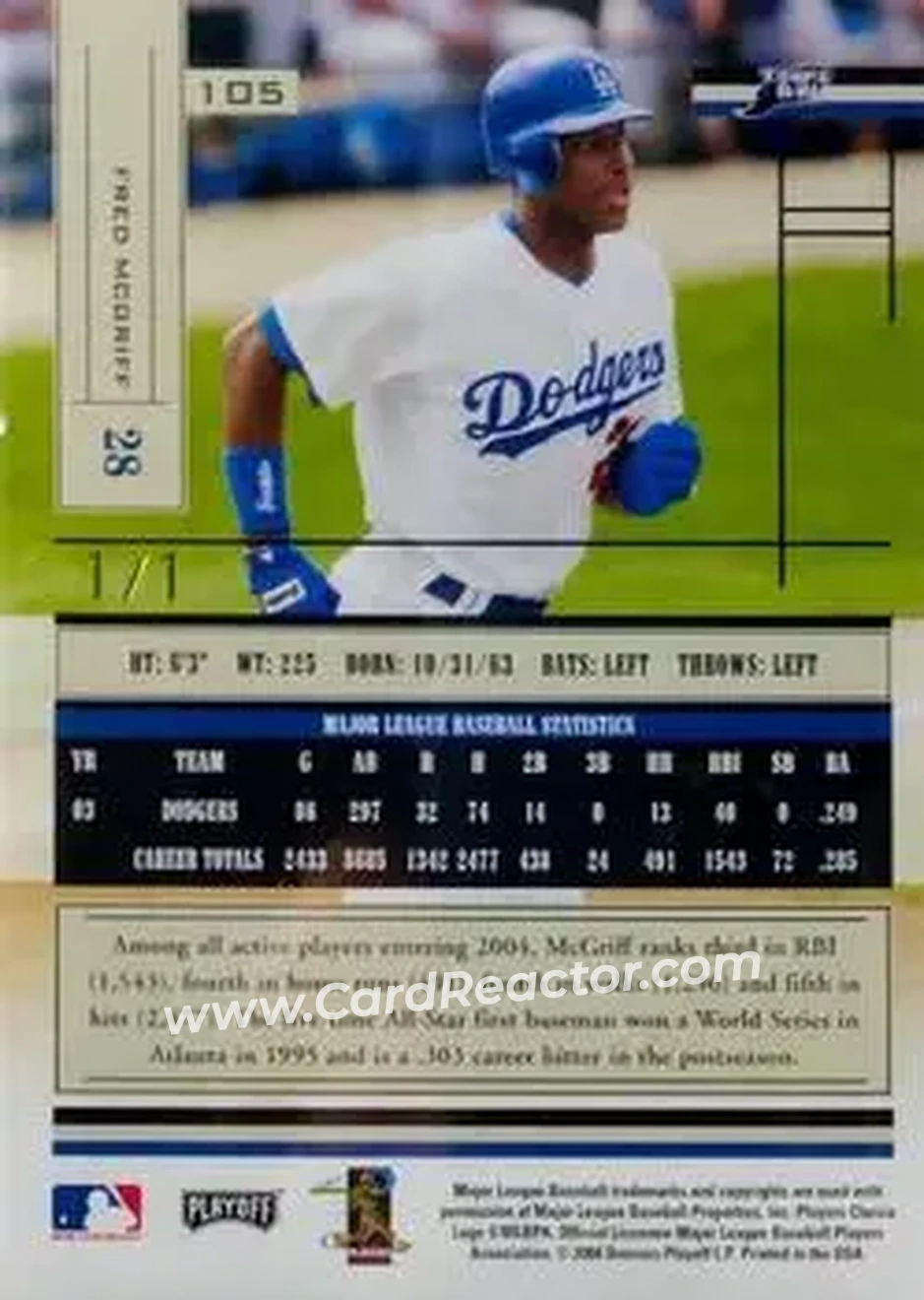 2004 Playoff Absolute Memorabilia - Signature Spectrum Gold #105 - Fred McGriff - Tampa Bay Devil Rays - Back
