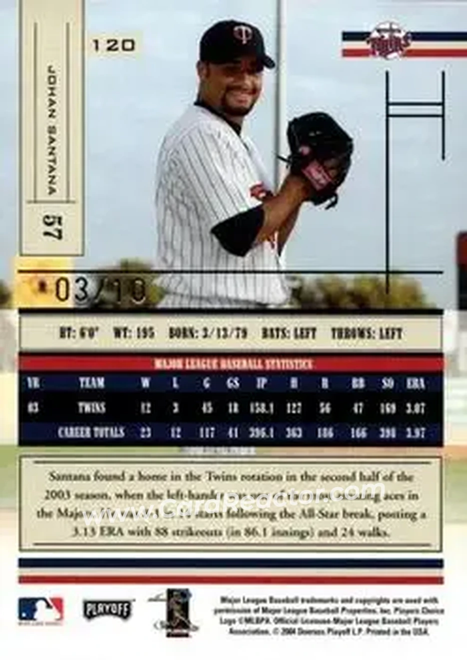2004 Playoff Absolute Memorabilia - Signature Spectrum Gold #120 - Johan Santana - Minnesota Twins - Back