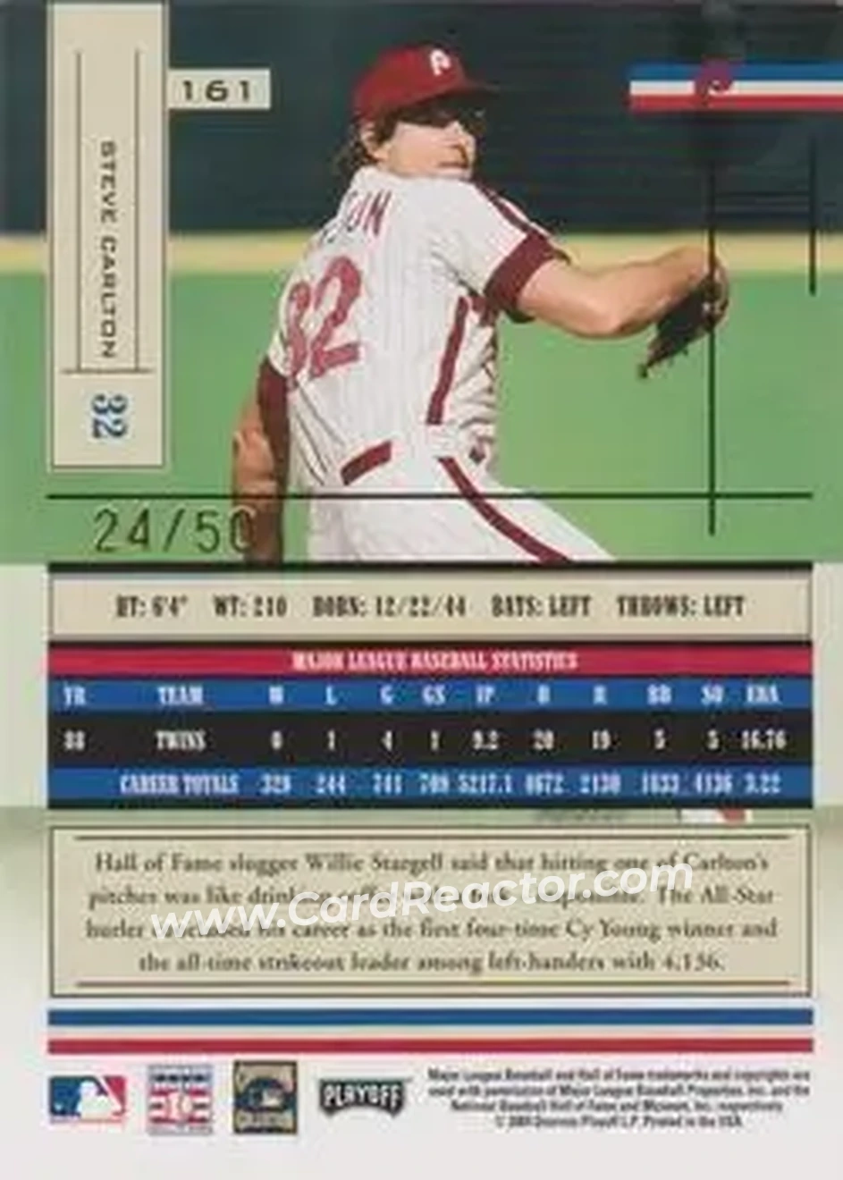 2004 Playoff Absolute Memorabilia - Signature Spectrum Gold #161 - Steve Carlton - Philadelphia Phillies - Back