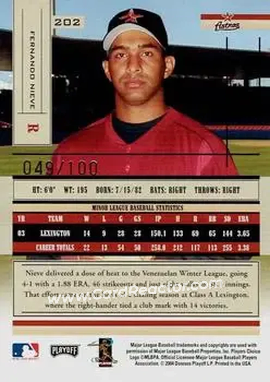 2004 Playoff Absolute Memorabilia - Signature Spectrum Gold #202 - Fernando Nieve - Houston Astros - Back