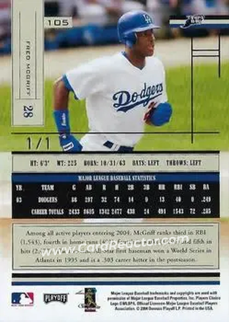 2004 Playoff Absolute Memorabilia - Signature Spectrum Platinum #105 - Fred McGriff - Tampa Bay Devil Rays - Back