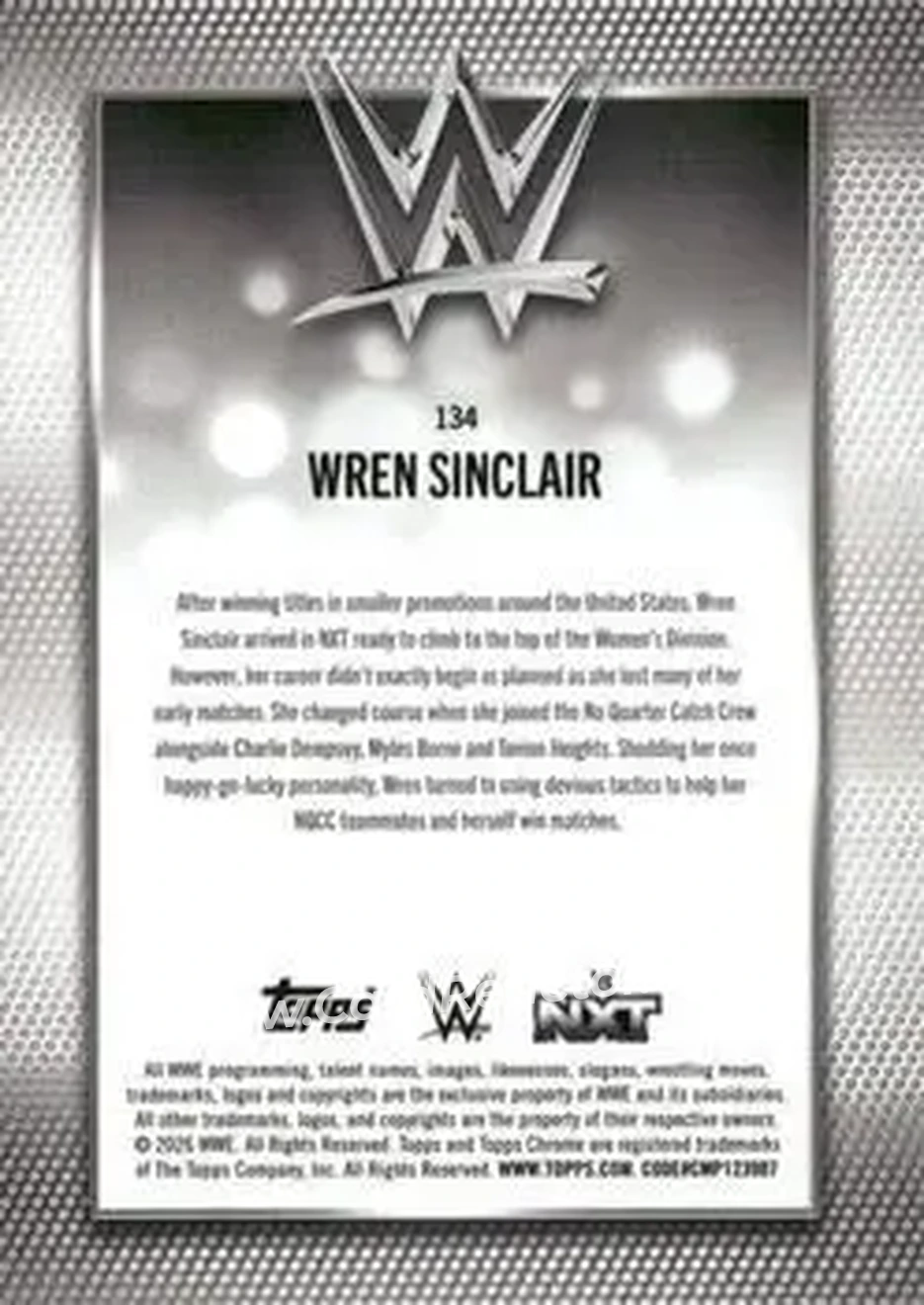 2026 Topps Chrome WWE - Green Refractor #134 - Wren Sinclair - Back 2026 Topps Chrome WWE - Green Refractor #134 - Wren Sinclair - Back