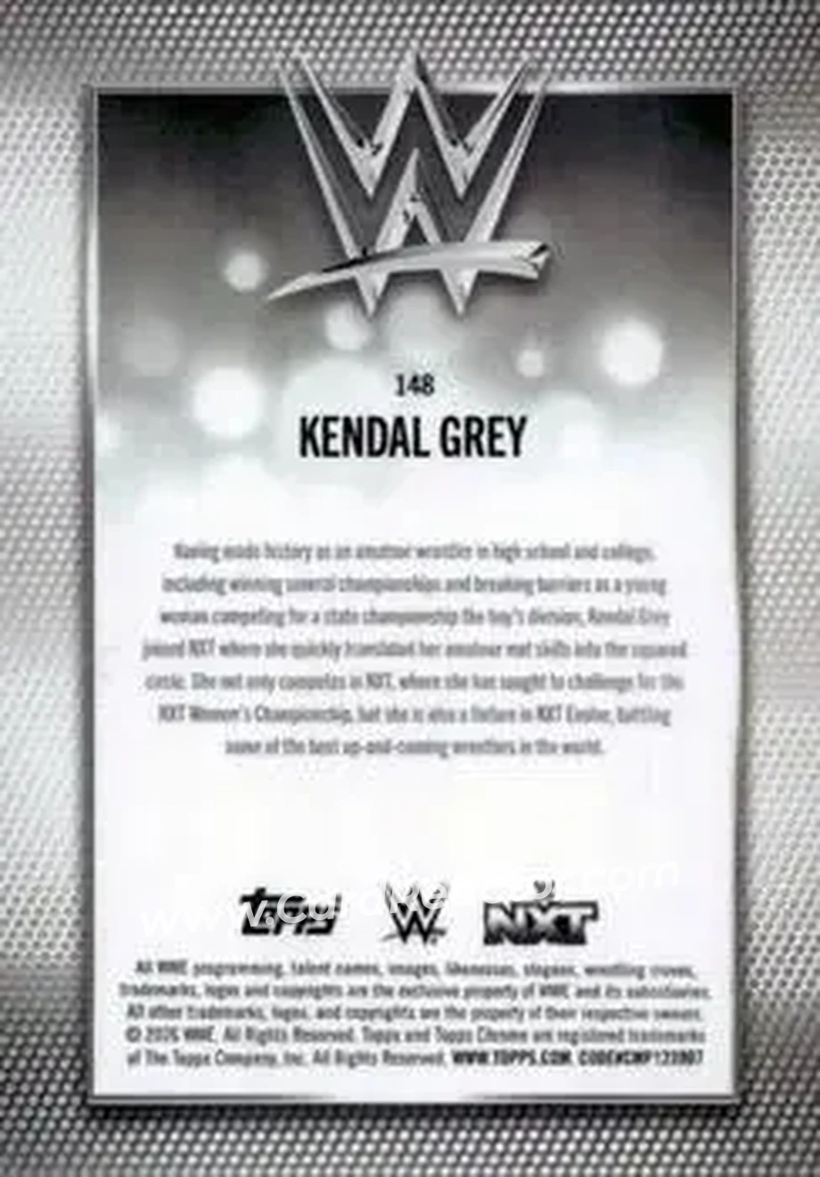 2026 Topps Chrome WWE - Green Refractor #148 - Kendal Grey - Back 2026 Topps Chrome WWE - Green Refractor #148 - Kendal Grey - Back