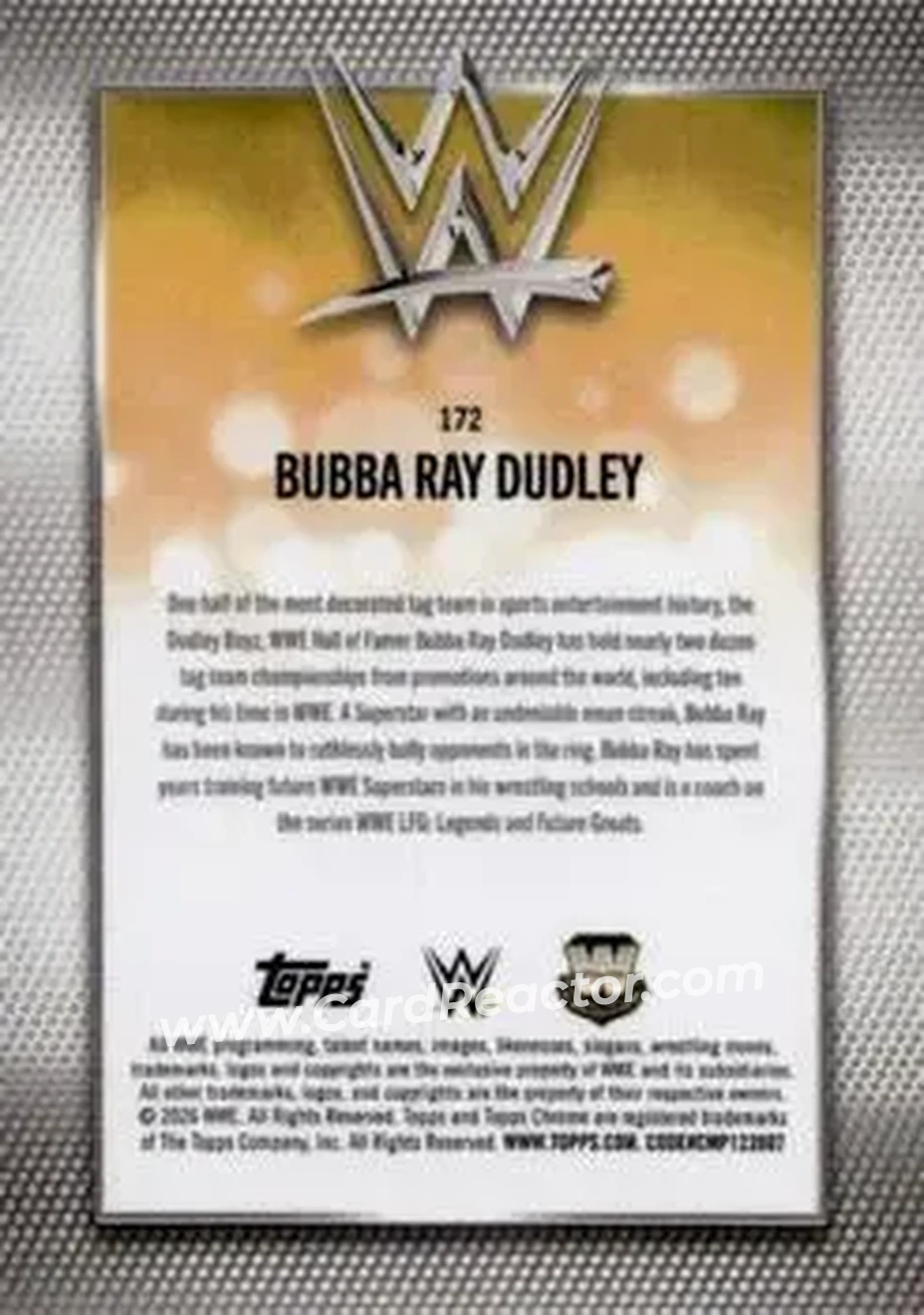 2026 Topps Chrome WWE - Green Refractor #172 - Bubba Ray Dudley - Back 2026 Topps Chrome WWE - Green Refractor #172 - Bubba Ray Dudley - Back