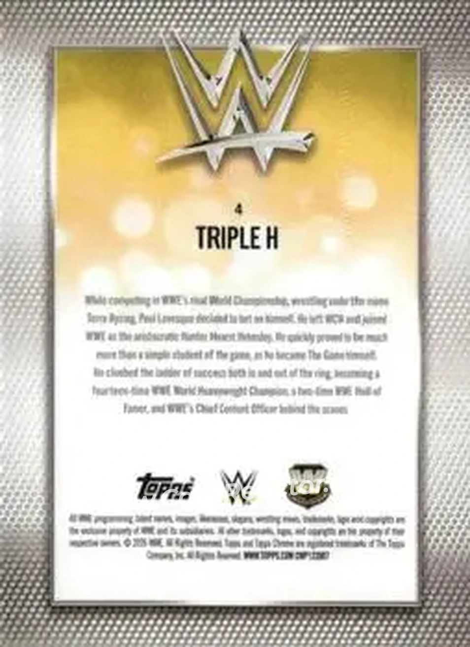 2026 Topps Chrome WWE - Purple Refractor #4 - Hunter Hearst Helmsley - Back 2026 Topps Chrome WWE - Purple Refractor #4 - Hunter Hearst Helmsley - Back