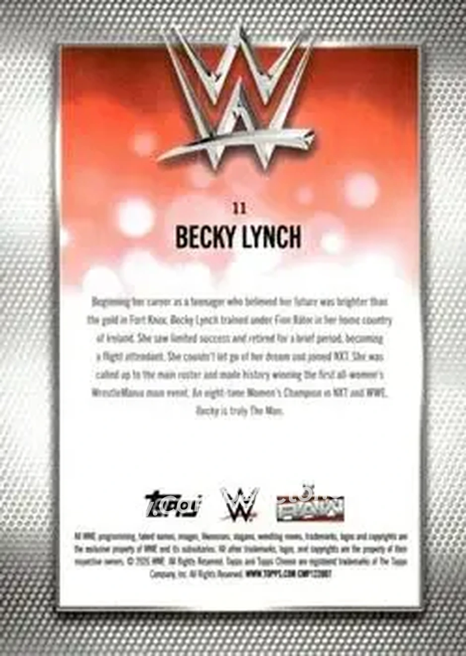 2026 Topps Chrome WWE - Purple Refractor #11 - Becky Lynch - Back 2026 Topps Chrome WWE - Purple Refractor #11 - Becky Lynch - Back