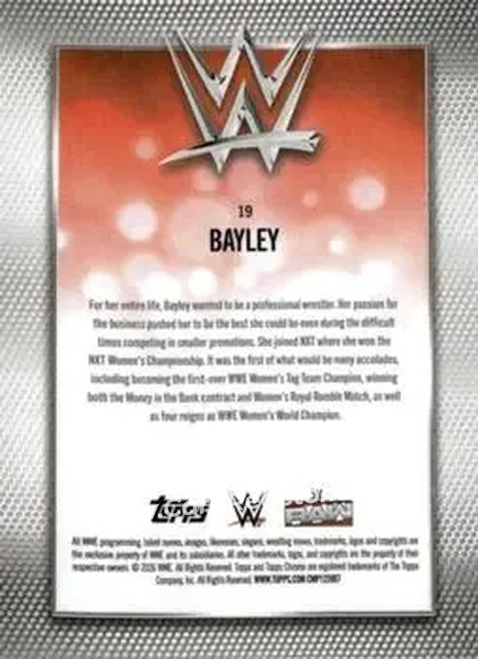 2026 Topps Chrome WWE - Purple Refractor #19 - Bayley - Back 2026 Topps Chrome WWE - Purple Refractor #19 - Bayley - Back