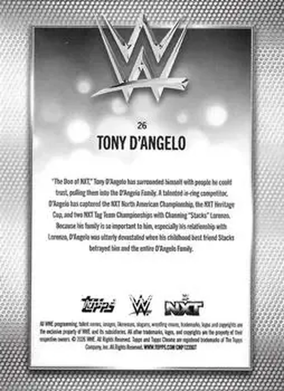 2026 Topps Chrome WWE - Purple Refractor #26 - Tony D'Angelo - Back 2026 Topps Chrome WWE - Purple Refractor #26 - Tony D'Angelo - Back