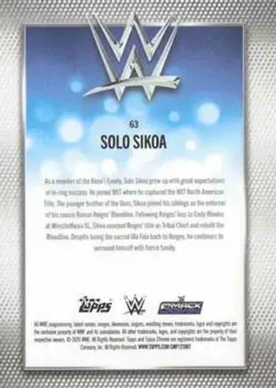 2026 Topps Chrome WWE - Purple Refractor #63 - Solo Sikoa - Back 2026 Topps Chrome WWE - Purple Refractor #63 - Solo Sikoa - Back