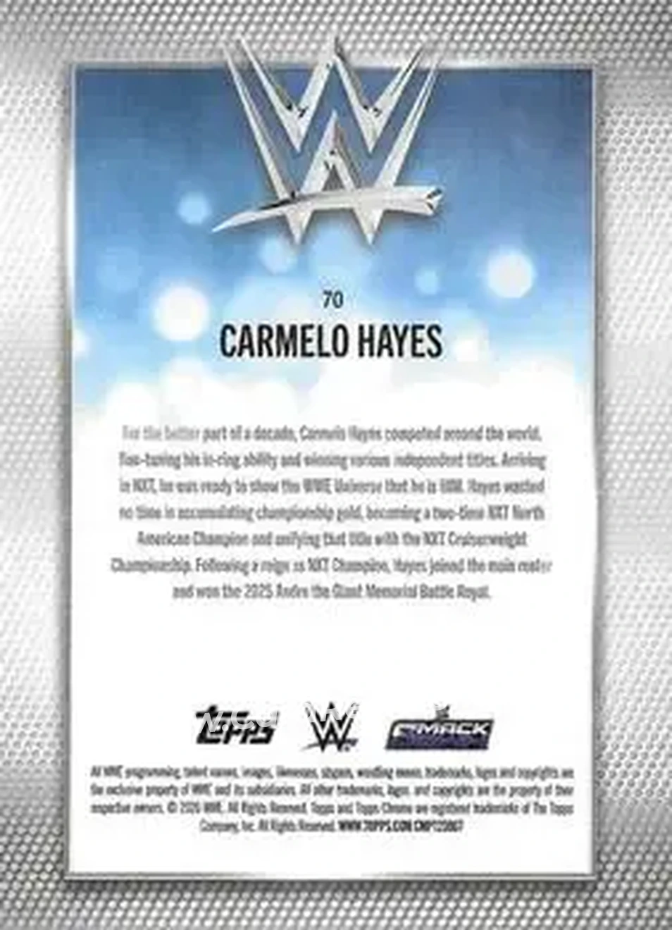 2026 Topps Chrome WWE - Purple Refractor #70 - Carmelo Hayes - Back