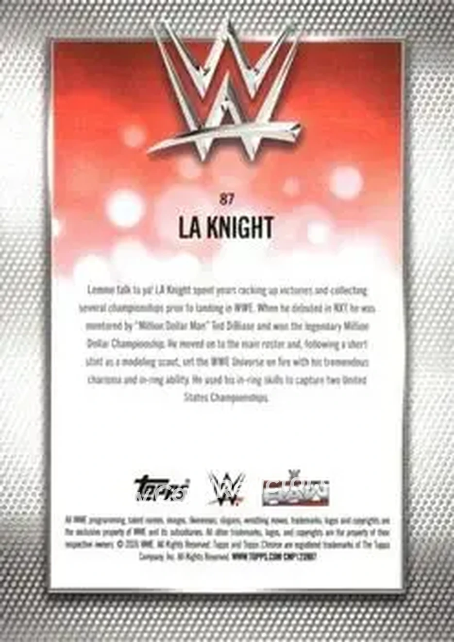 2026 Topps Chrome WWE - Purple Refractor #87 - LA Knight - Back 2026 Topps Chrome WWE - Purple Refractor #87 - LA Knight - Back