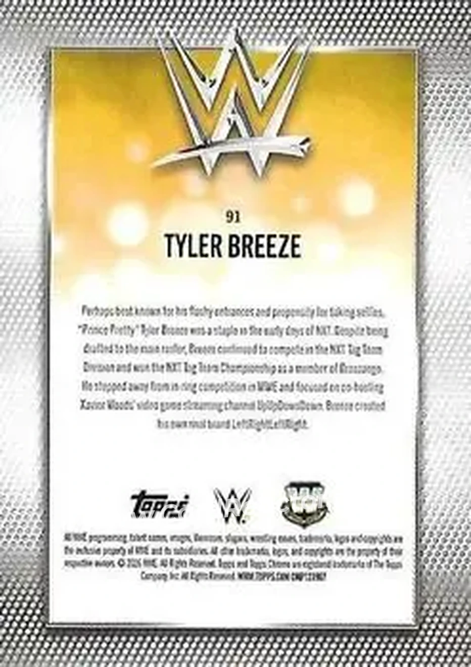 2026 Topps Chrome WWE - Purple Refractor #91 - Tyler Breeze - Back
