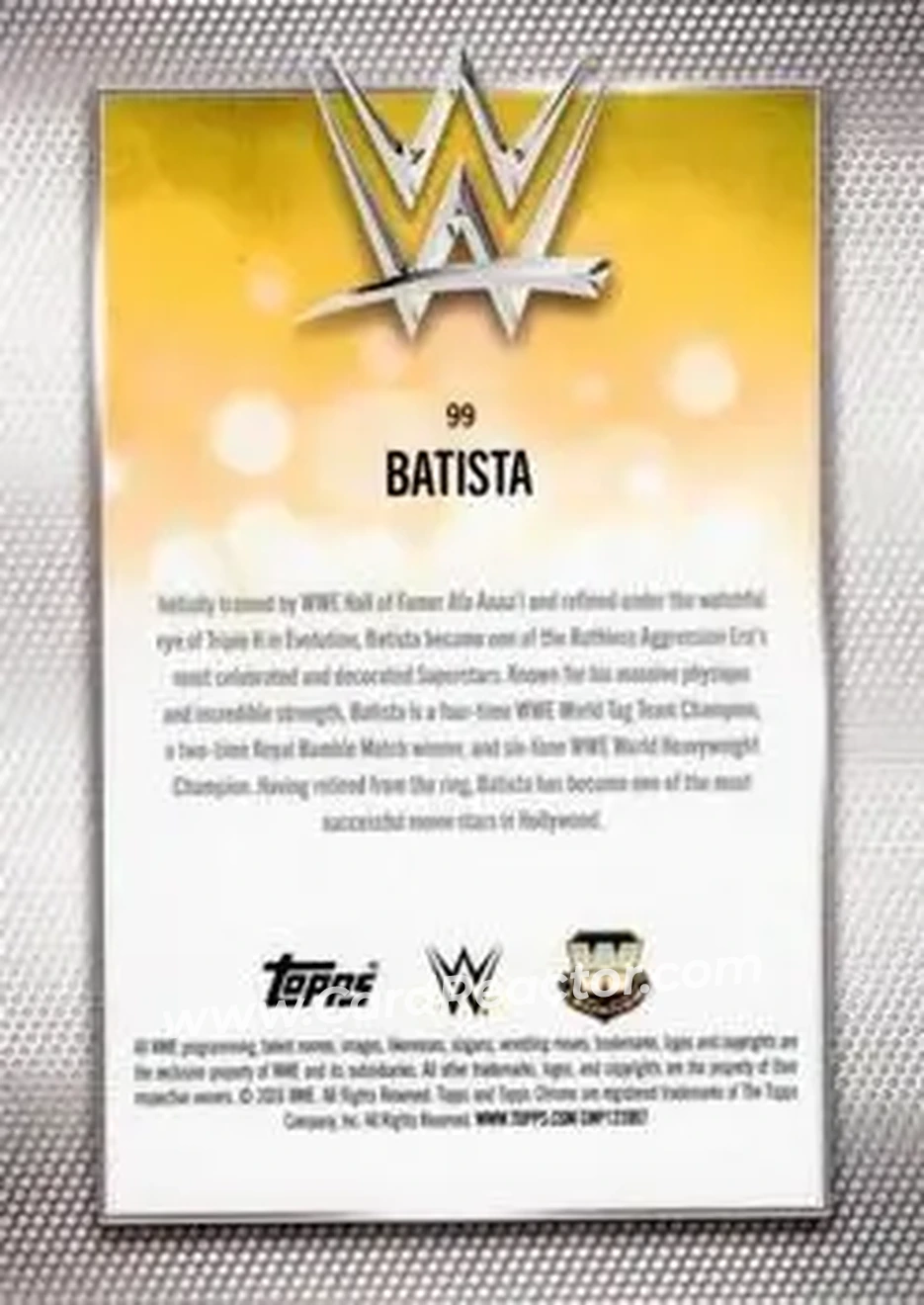 2026 Topps Chrome WWE - Purple Refractor #99 - Batista - Back 2026 Topps Chrome WWE - Purple Refractor #99 - Batista - Back