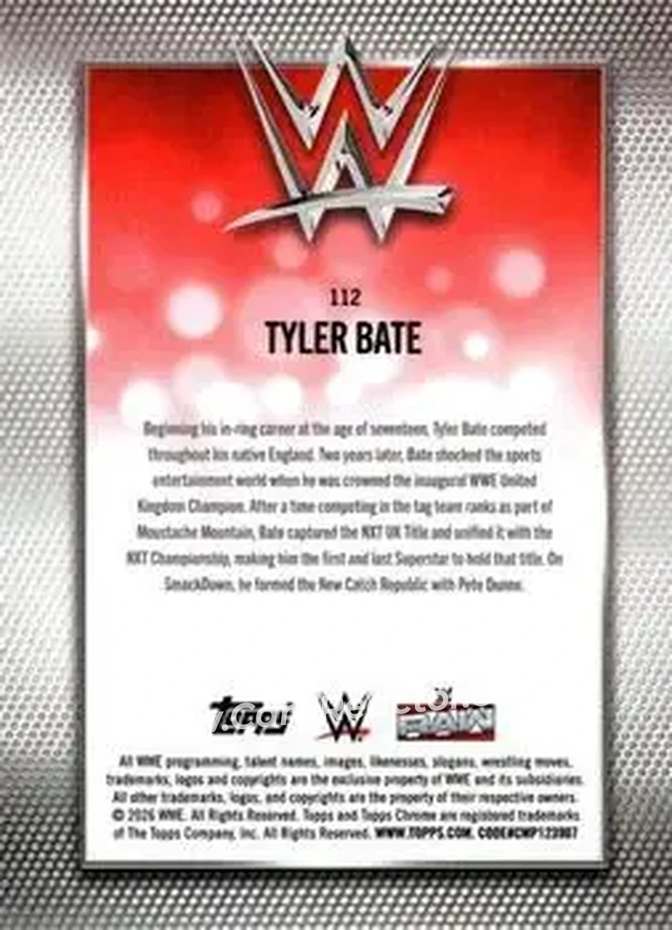 2026 Topps Chrome WWE - Purple Refractor #112 - Tyler Bate - Back
