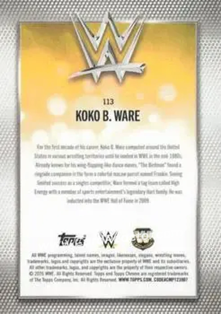 2026 Topps Chrome WWE - Purple Refractor #113 - Koko B. Ware - Back