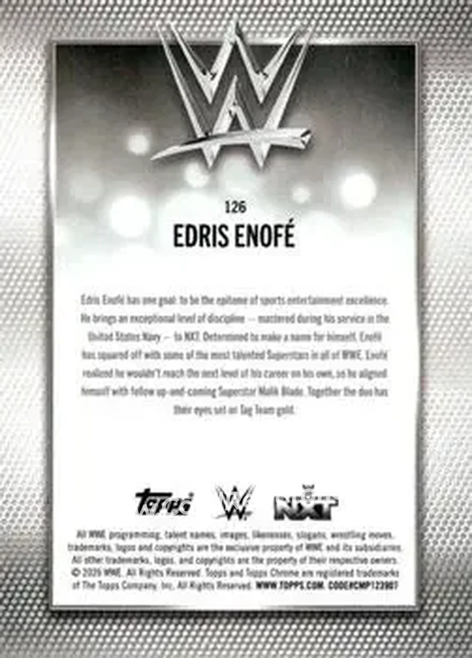 2026 Topps Chrome WWE - Purple Refractor #126 - Edris Enofe - Back 2026 Topps Chrome WWE - Purple Refractor #126 - Edris Enofe - Back