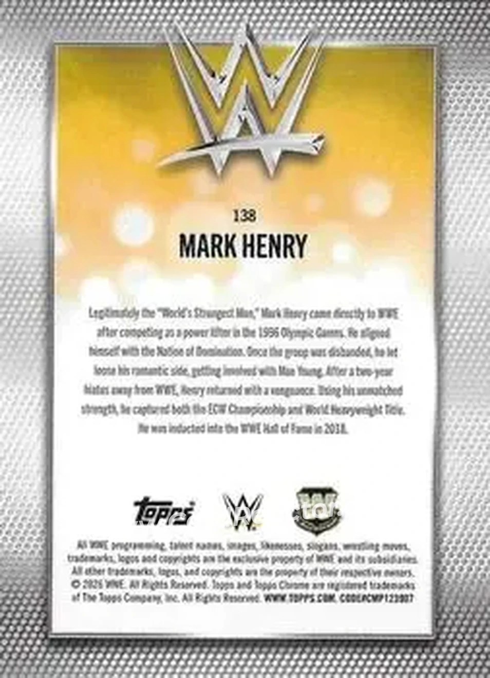 2026 Topps Chrome WWE - Purple Refractor #138 - Mark Henry - Back