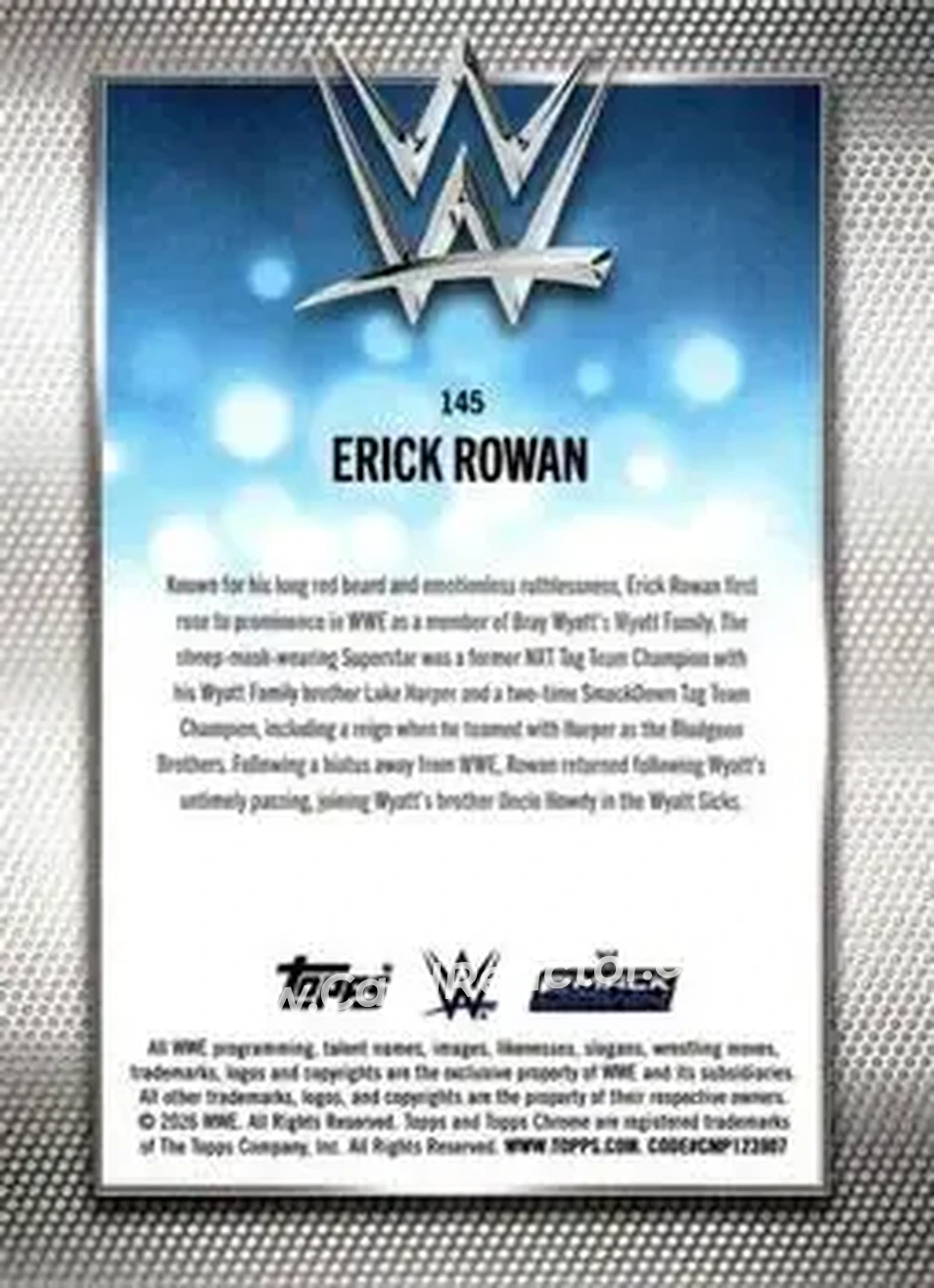 2026 Topps Chrome WWE - Purple Refractor #145 - Erick Rowan - Back