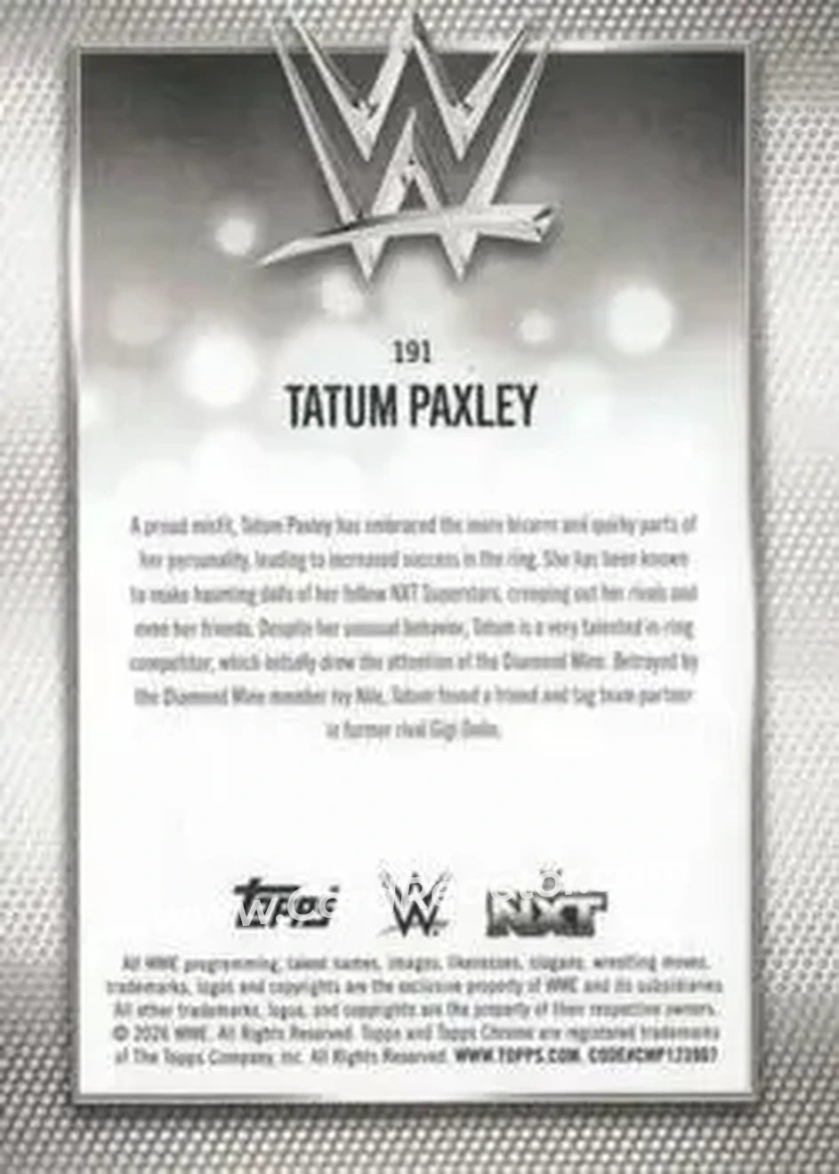 2026 Topps Chrome WWE - Purple Refractor #191 - Tatum Paxley - Back