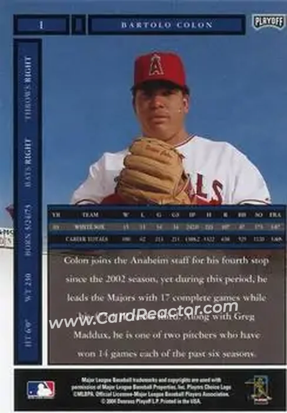 2004 Playoff Honors #1 - Bartolo Colon - Anaheim Angels - Back