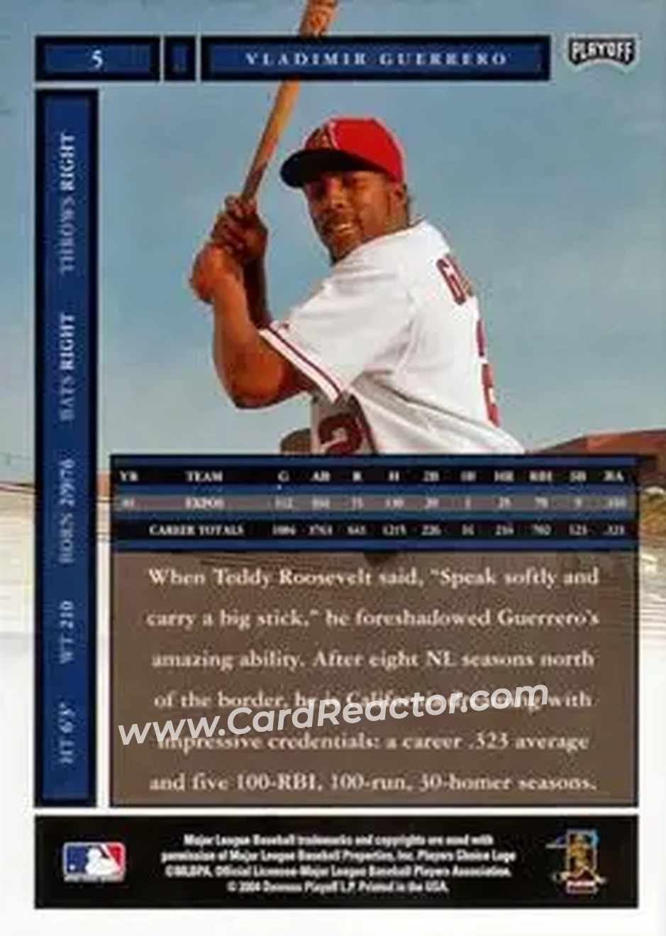 2004 Playoff Honors #5 - Vladimir Guerrero - Anaheim Angels - Back