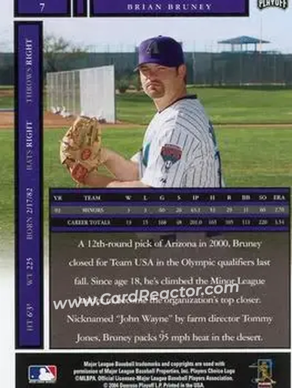 2004 Playoff Honors #7 - Brian Bruney - Arizona Diamondbacks - Back