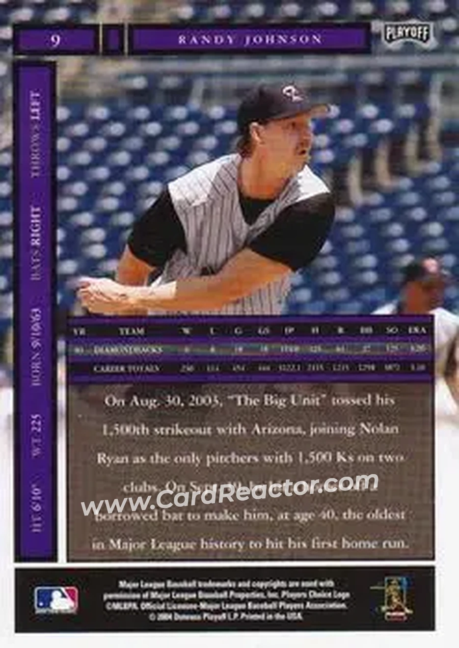 2004 Playoff Honors #9 - Randy Johnson - Arizona Diamondbacks - Back