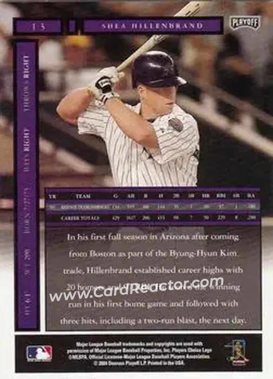 2004 Playoff Honors #13 - Shea Hillenbrand - Arizona Diamondbacks - Back