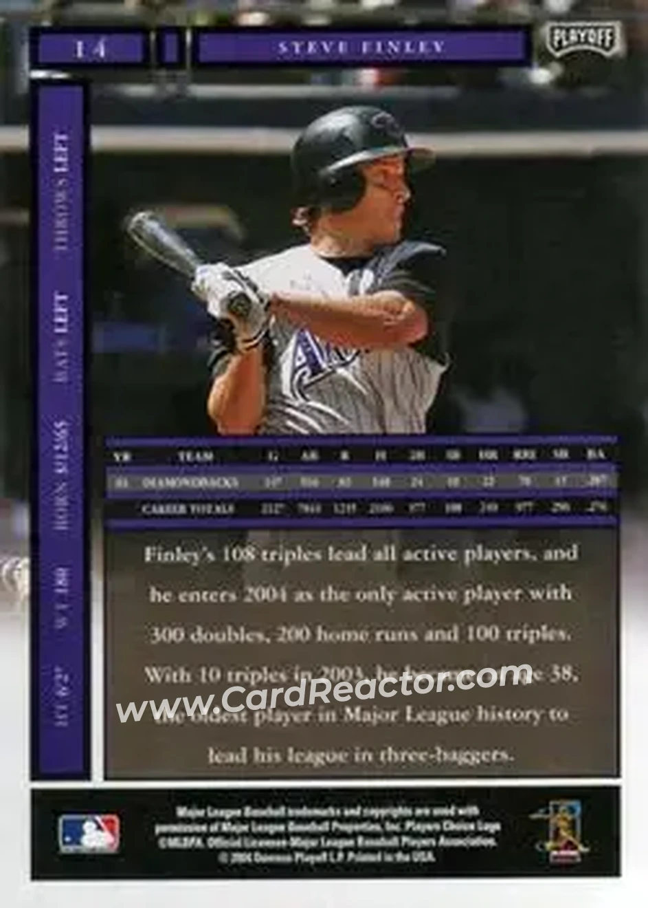 2004 Playoff Honors #14 - Steve Finley - Arizona Diamondbacks - Back