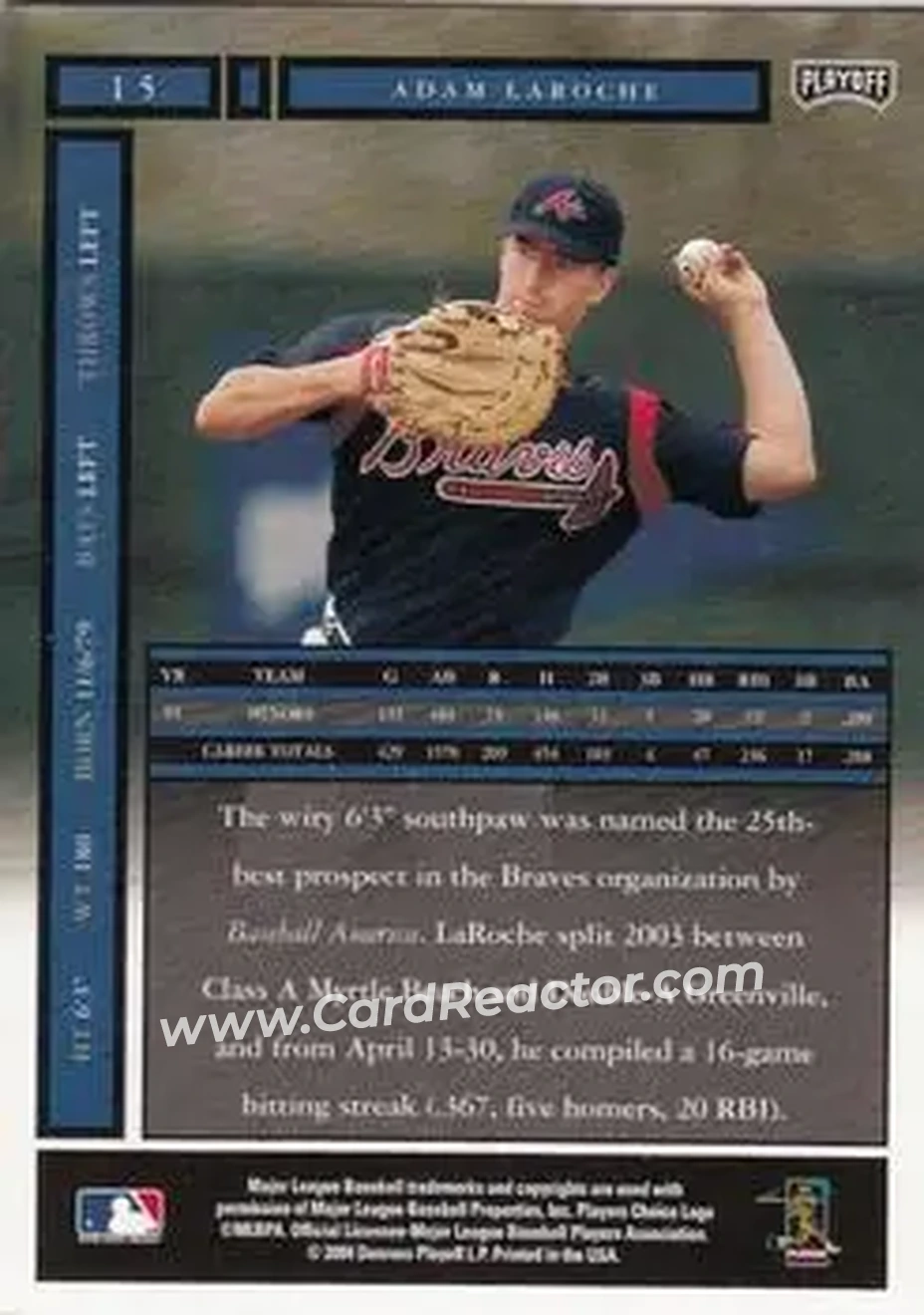 2004 Playoff Honors #15 - Adam LaRoche - Atlanta Braves - Back