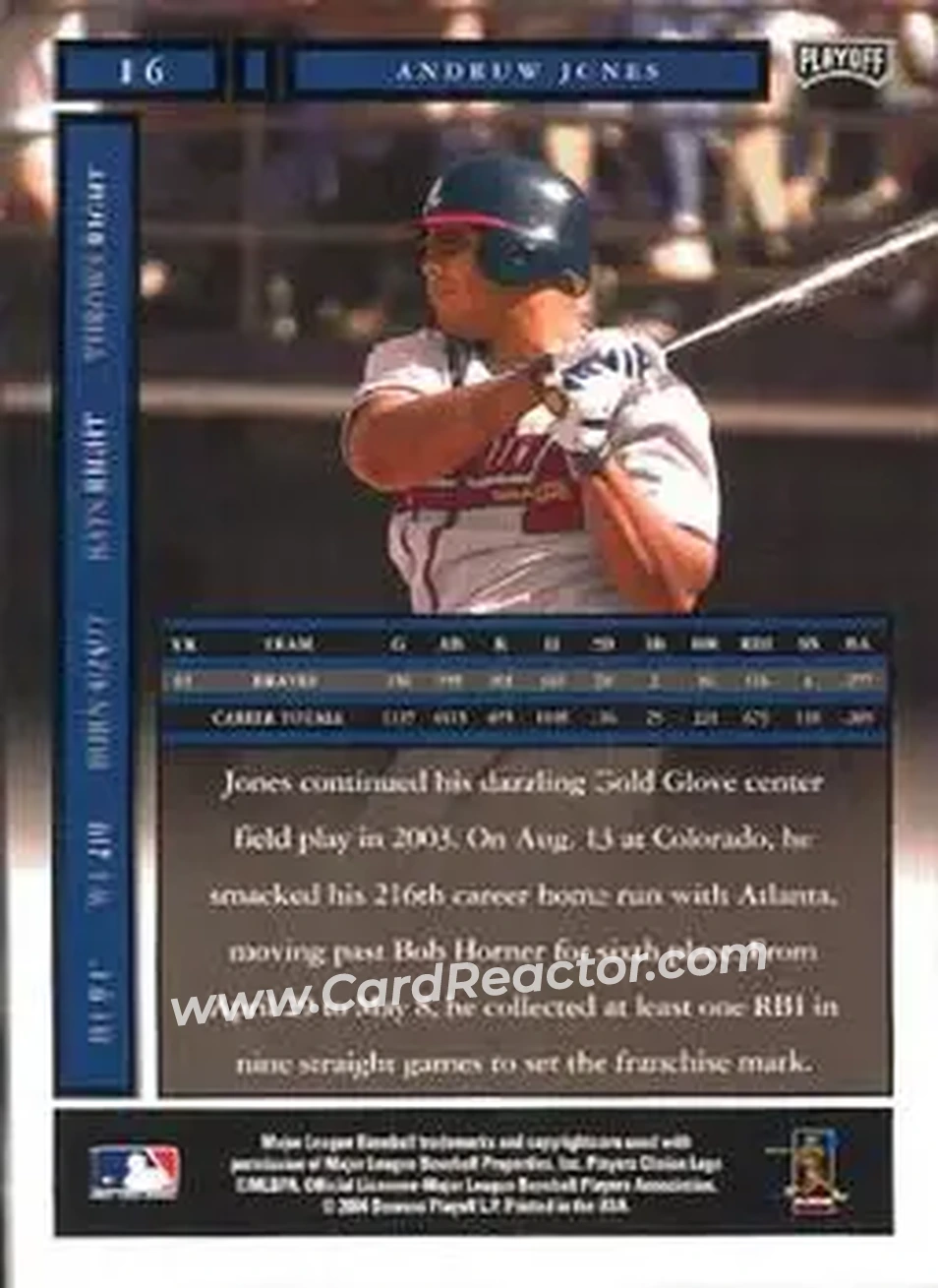 2004 Playoff Honors #16 - Andruw Jones - Atlanta Braves - Back