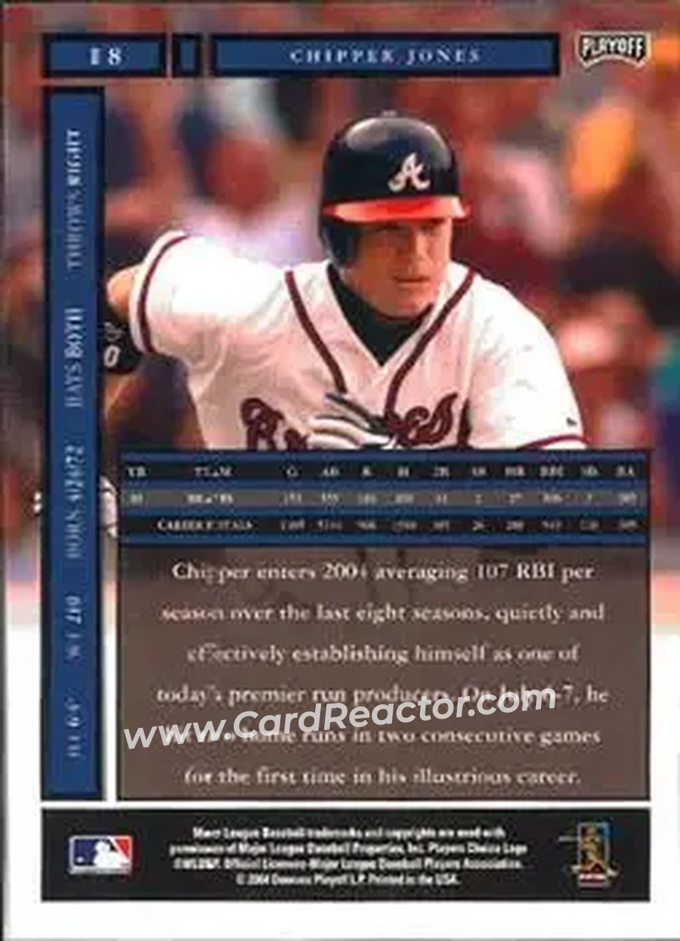 2004 Playoff Honors #18 - Chipper Jones - Atlanta Braves - Back