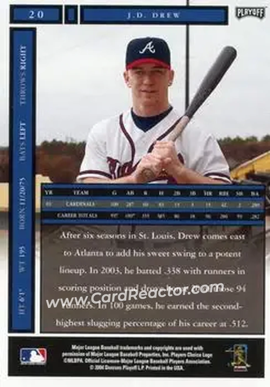 2004 Playoff Honors #20 - J.D. Drew - Atlanta Braves - Back