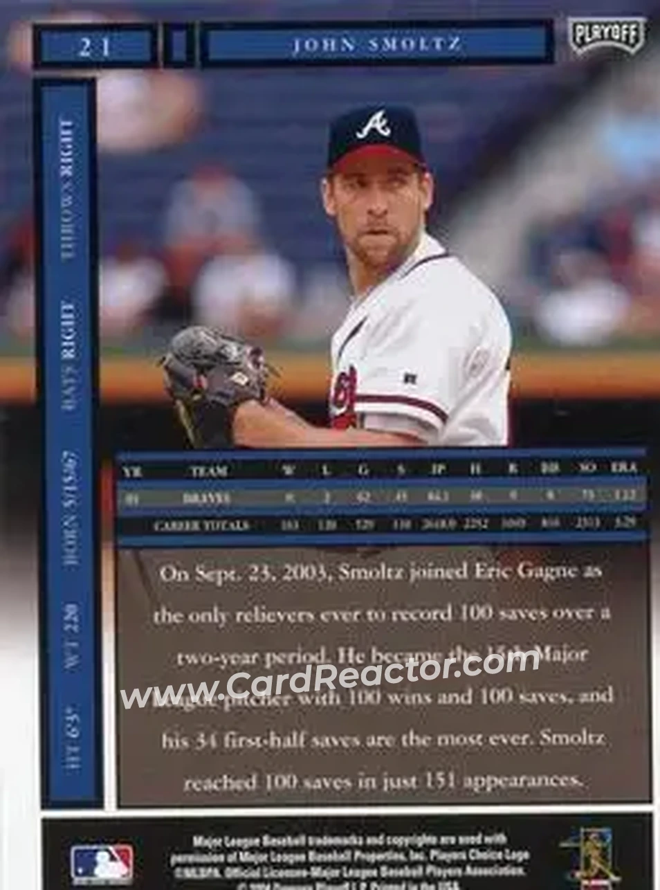 2004 Playoff Honors #21 - John Smoltz - Atlanta Braves - Back