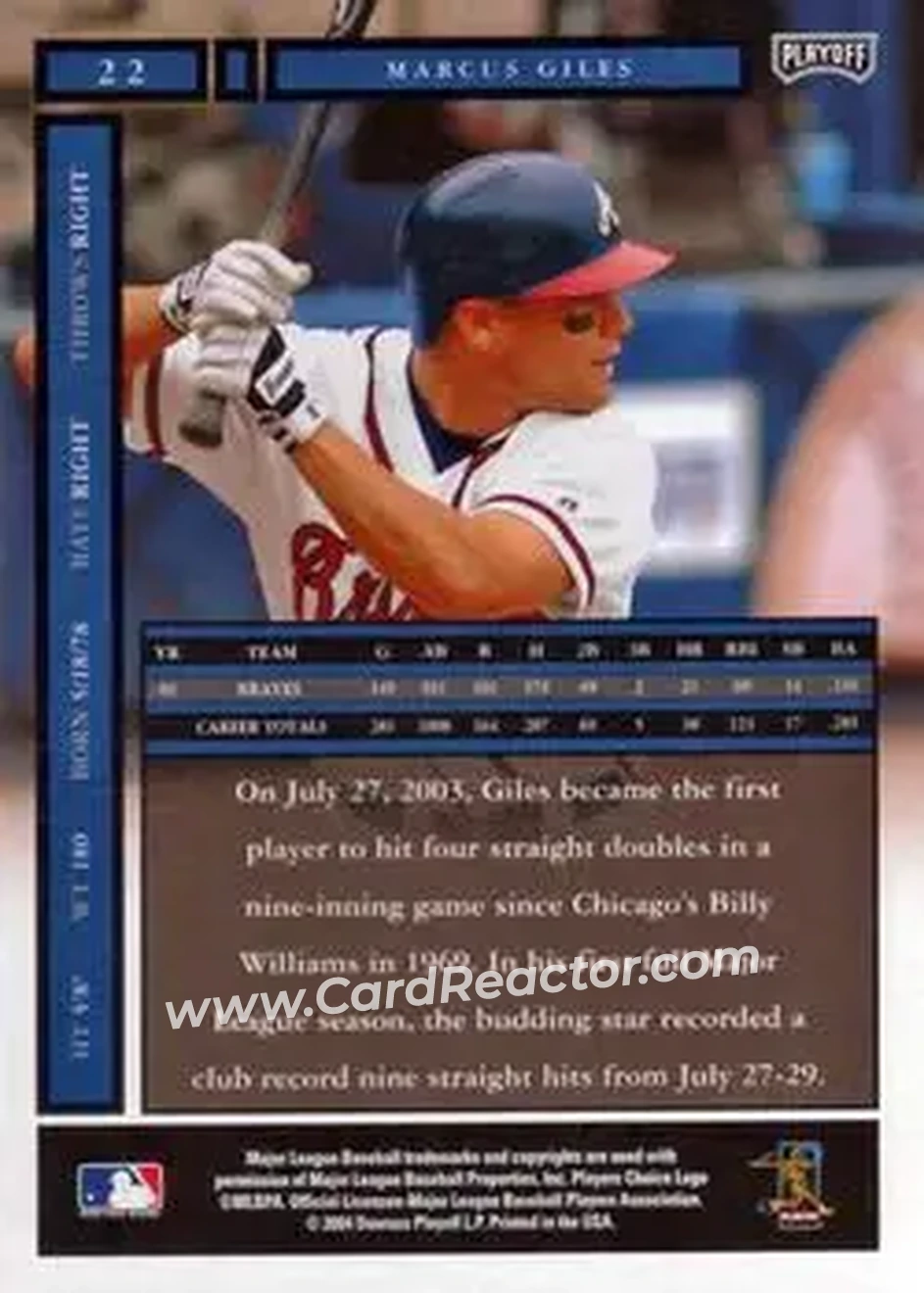 2004 Playoff Honors #22 - Marcus Giles - Atlanta Braves - Back