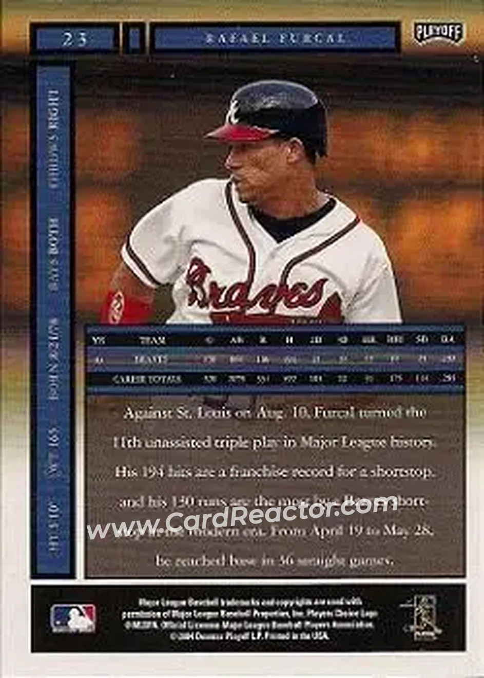 2004 Playoff Honors #23 - Rafael Furcal - Atlanta Braves - Back