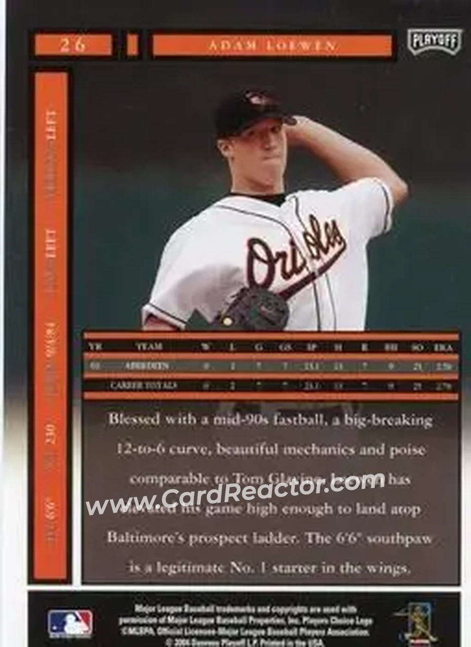 2004 Playoff Honors #26 - Adam Loewen - Baltimore Orioles - Back