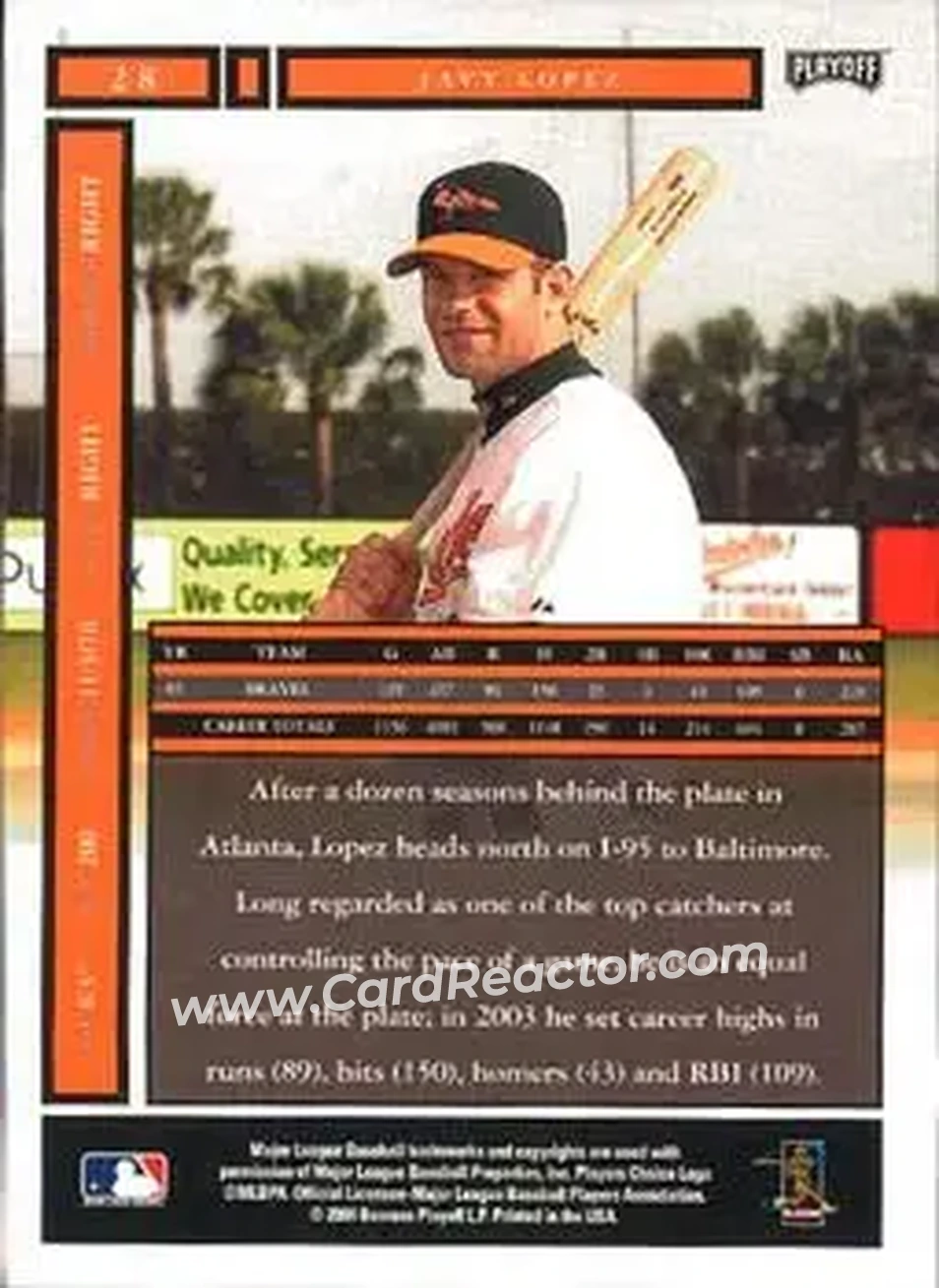 2004 Playoff Honors #28 - Javier Lopez - Baltimore Orioles - Back