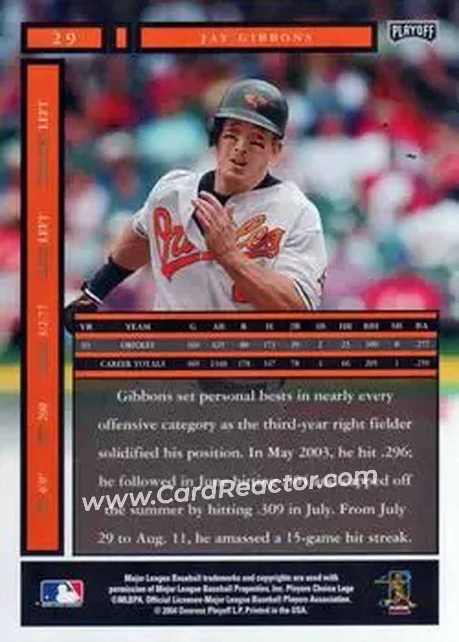 2004 Playoff Honors #29 - Jay Gibbons - Baltimore Orioles - Back