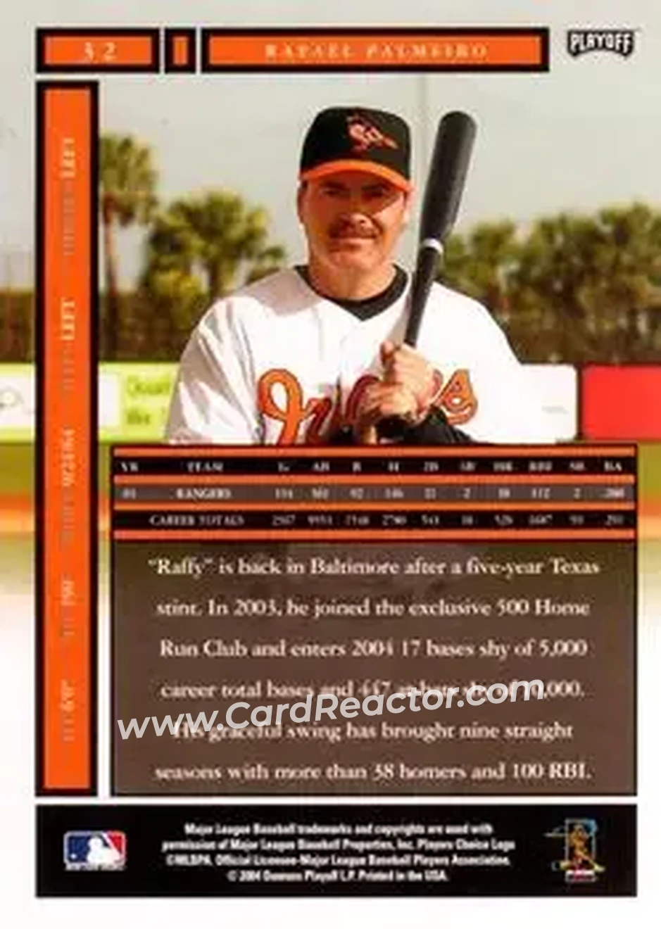 2004 Playoff Honors #32 - Rafael Palmeiro - Baltimore Orioles - Back