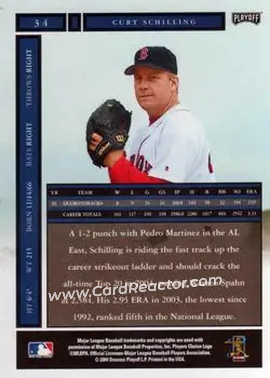 2004 Playoff Honors #34 - Curt Schilling - Boston Red Sox - Back