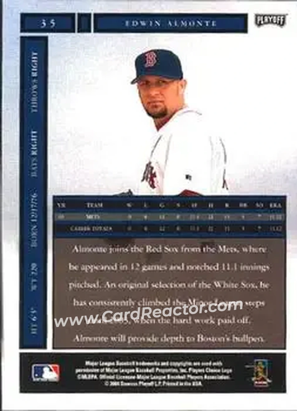 2004 Playoff Honors #35 - Edwin Almonte - Boston Red Sox - Back
