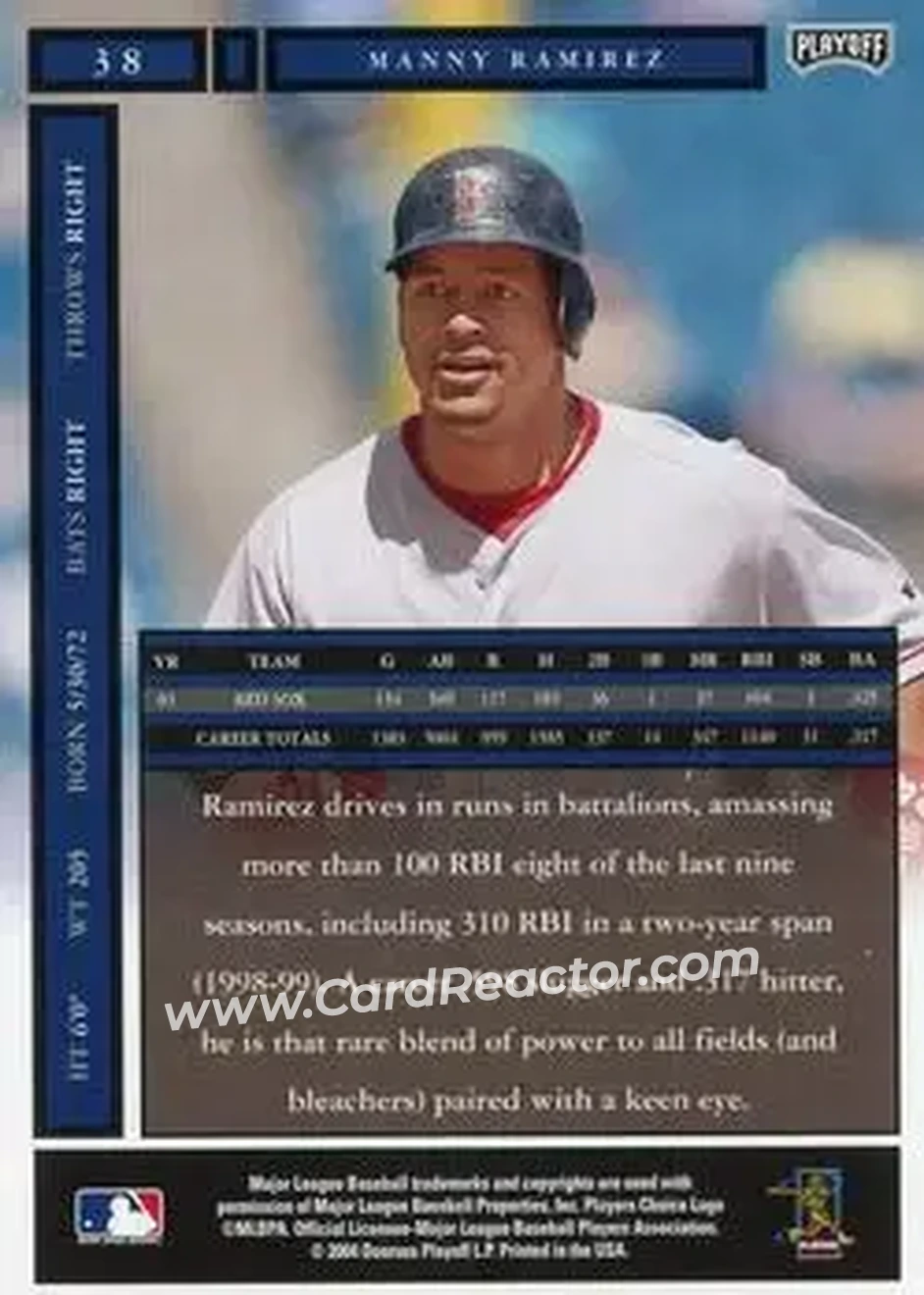2004 Playoff Honors #38 - Manny Ramirez - Boston Red Sox - Back