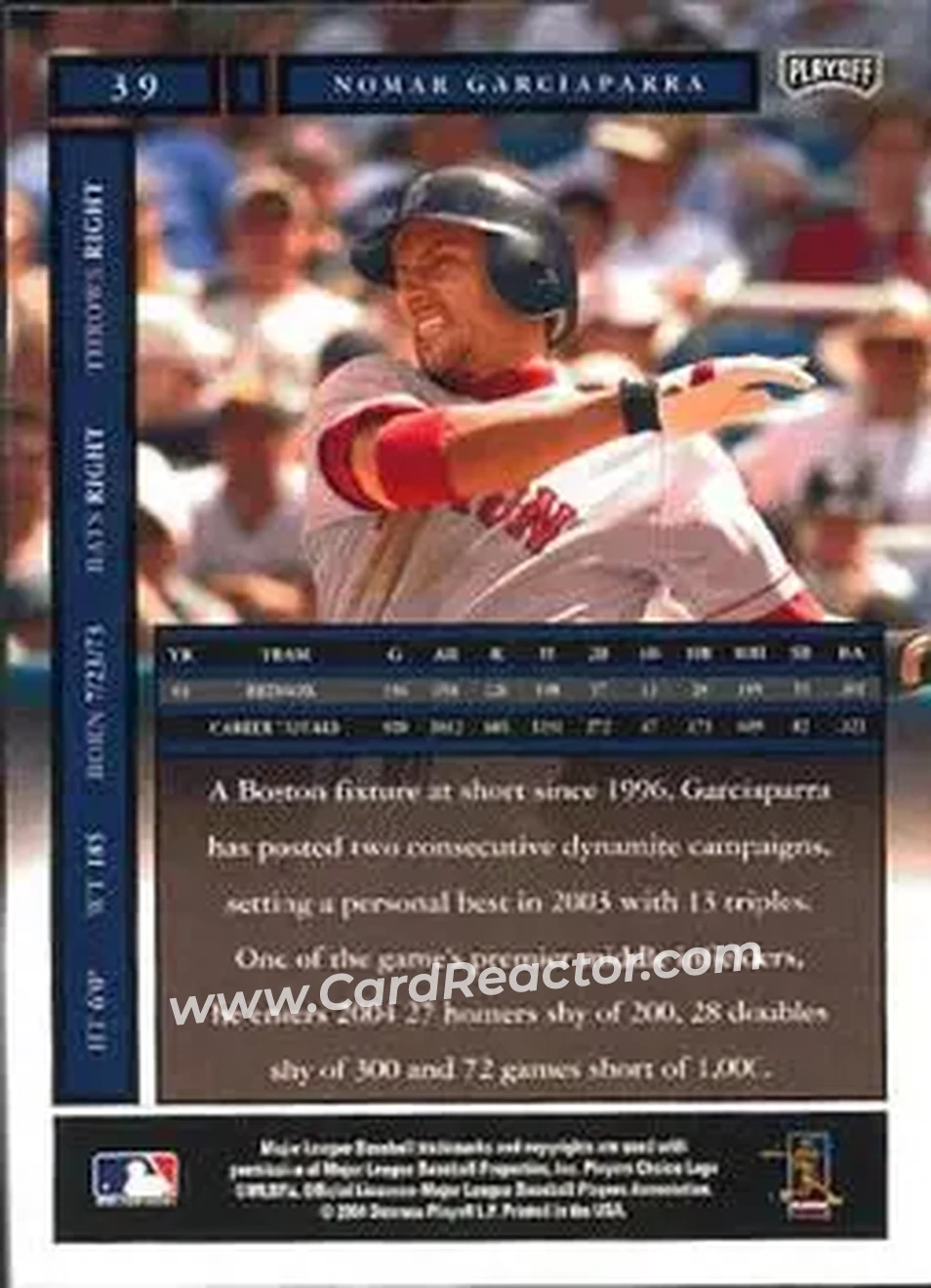 2004 Playoff Honors #39 - Nomar Garciaparra - Boston Red Sox - Back