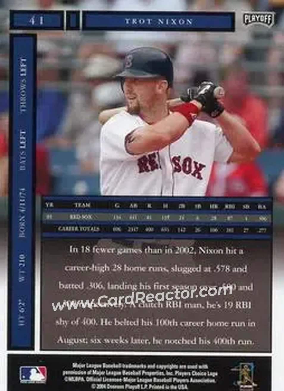 2004 Playoff Honors #41 - Trot Nixon - Boston Red Sox - Back